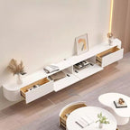 Meuble TV flottant en bois d'hévéa blanc de 55 pouces avec gestion des câbles