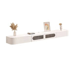 Meuble TV flottant en bois d'hévéa blanc de 55 pouces avec gestion des câbles