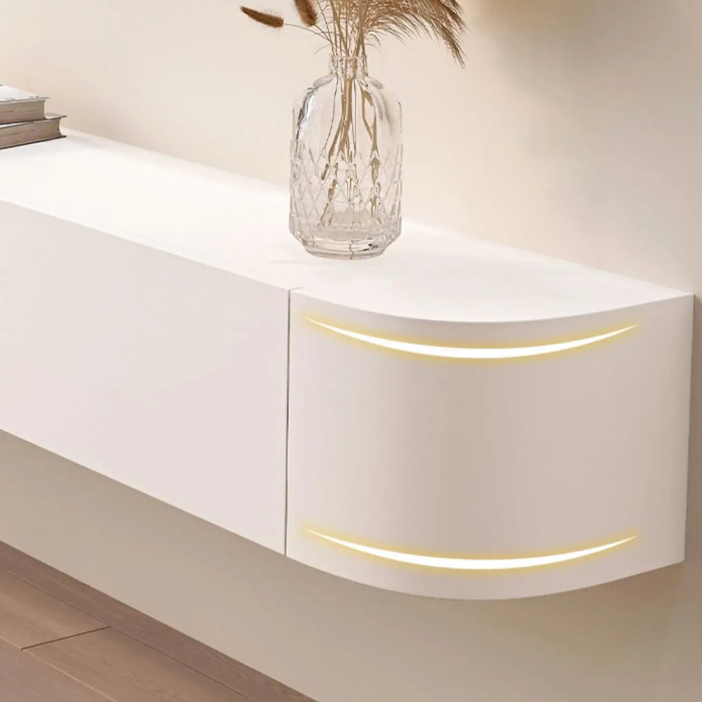 Meuble TV flottant en bois d'hévéa blanc de 55 pouces avec gestion des câbles