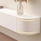 Meuble TV flottant en bois d'hévéa blanc de 55 pouces avec gestion des câbles