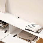 Meuble TV flottant en bois d'hévéa blanc de 55 pouces avec gestion des câbles