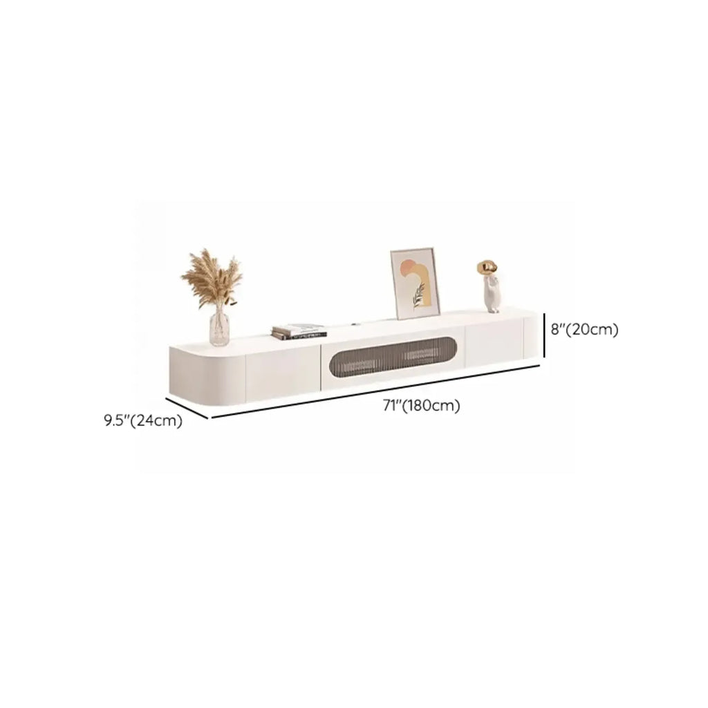 Meuble TV flottant en bois d'hévéa blanc de 55 pouces avec gestion des câbles