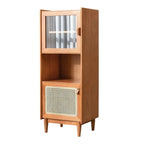 Armoire utilitaire polyvalente à 3 niveaux en bois de cerisier naturel, verre et rotin