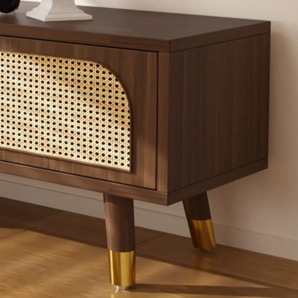 Meuble TV rétro en bois avec placards et étagères de rangement