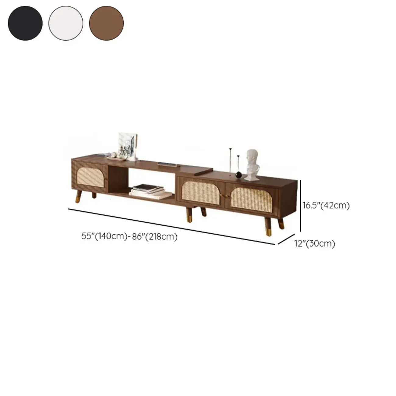 Meuble TV rétro en bois avec placards et étagères de rangement