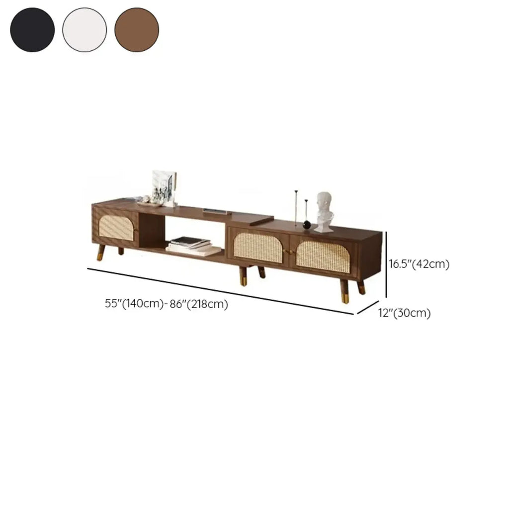Meuble TV rétro en bois avec placards et étagères de rangement