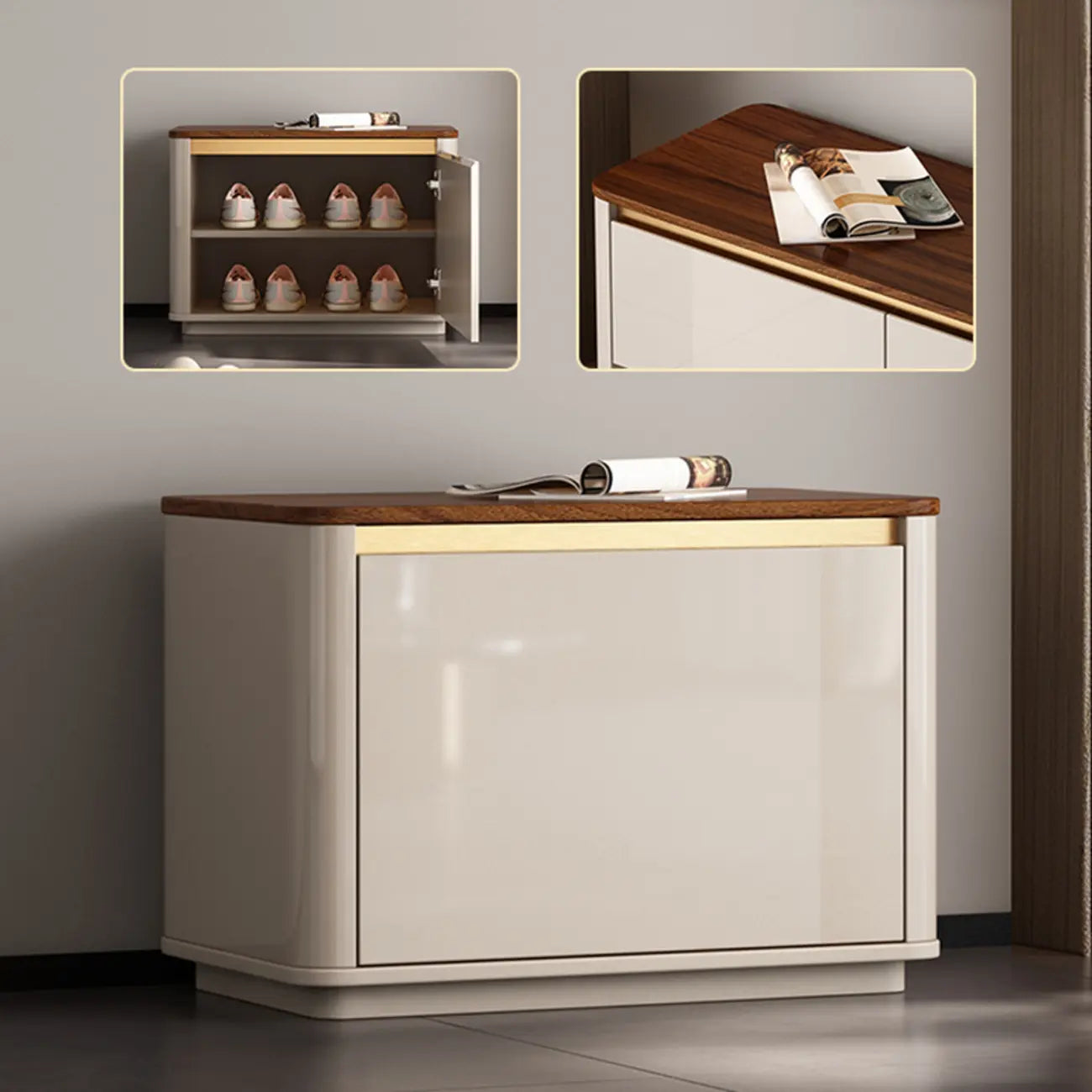 Banc d'entrée en bois marron à 2 tiroirs avec rangement pour chaussures