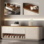 Banc d'entrée en bois marron à 2 tiroirs avec rangement pour chaussures