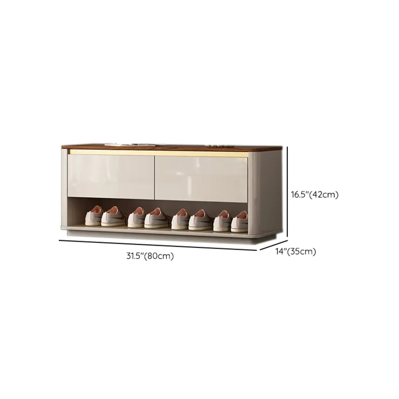 Banc d'entrée en bois marron à 2 tiroirs avec rangement pour chaussures