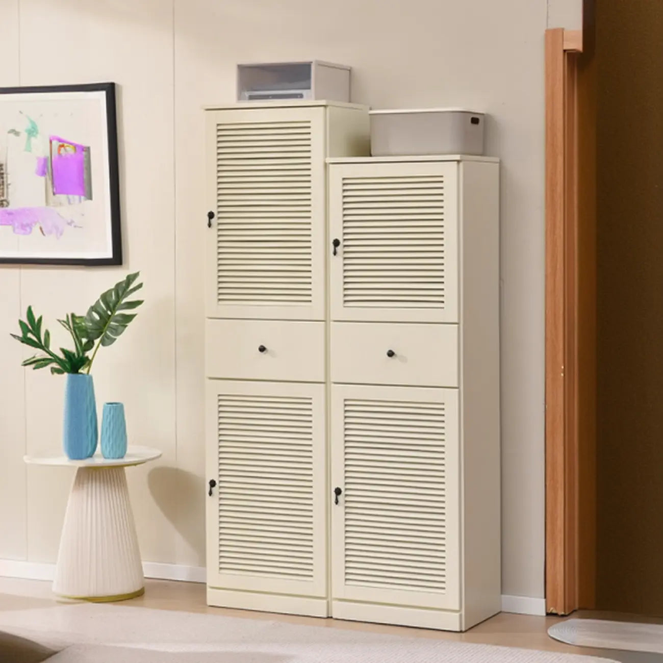 Meuble à chaussures haut de style nordique en bois massif beige pour entrée