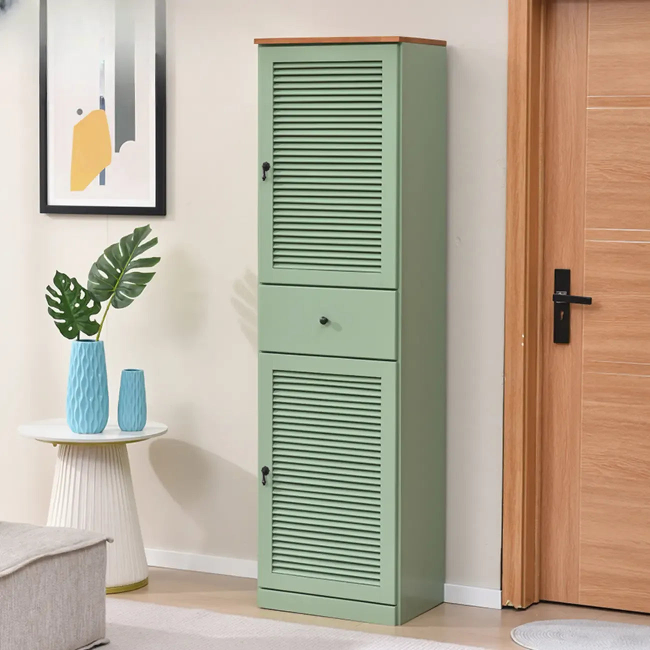 Meuble à chaussures haut de style nordique en bois massif beige pour entrée