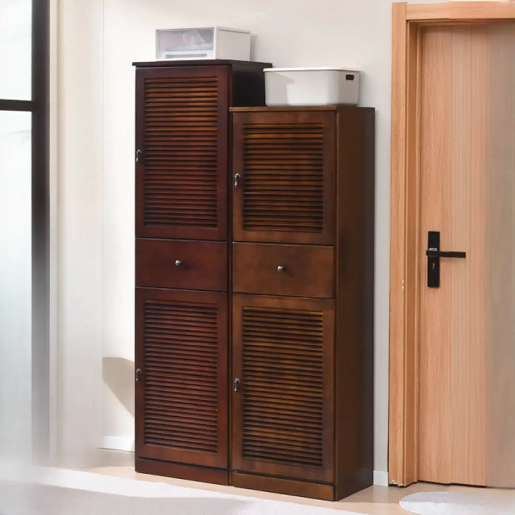 Meuble à chaussures haut de style nordique en bois massif beige pour entrée