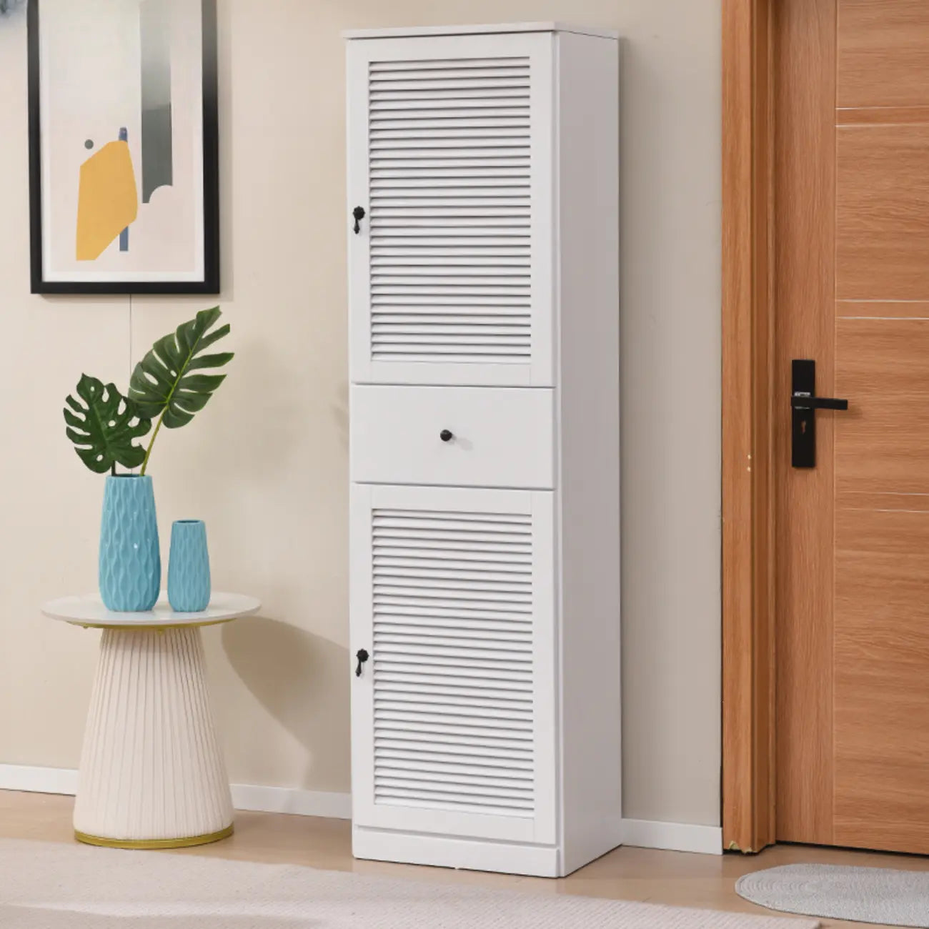 Meuble à chaussures haut de style nordique en bois massif beige pour entrée