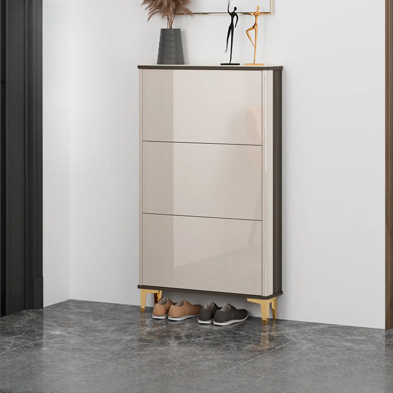 Meuble à chaussures brillant avec portes coulissantes pour entrée