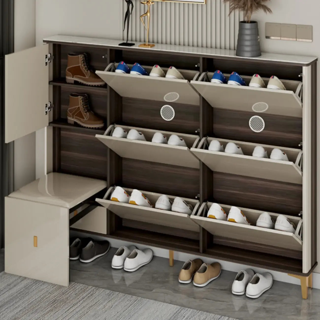 Meuble à chaussures brillant avec portes coulissantes pour entrée