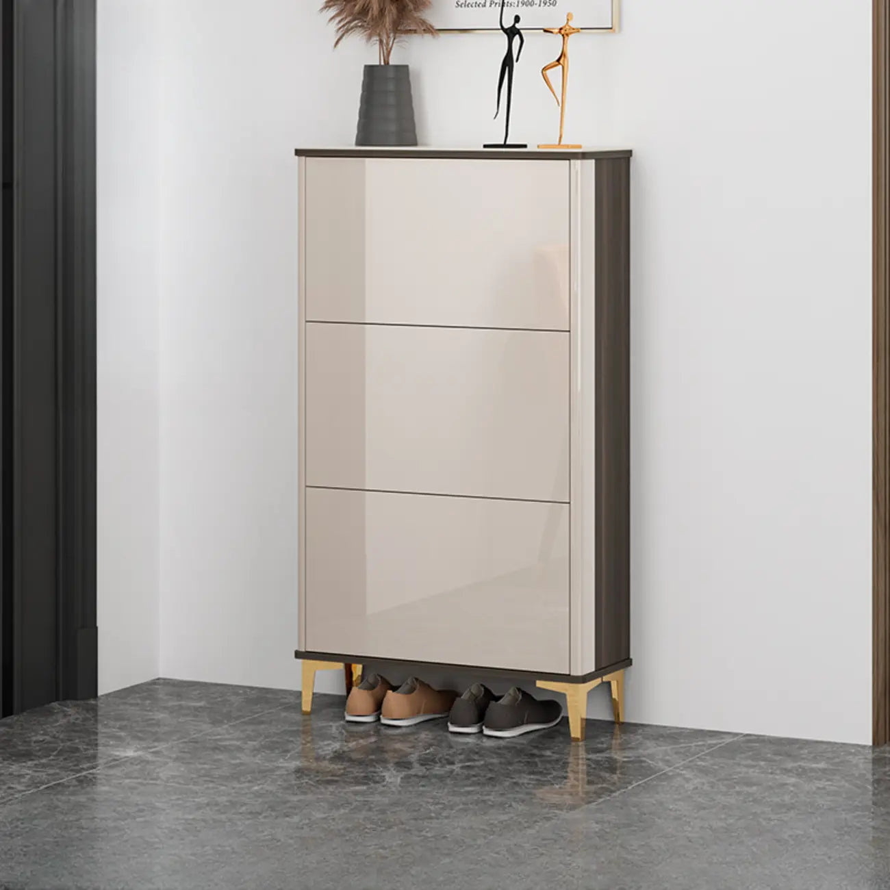 Meuble à chaussures brillant avec portes coulissantes pour entrée