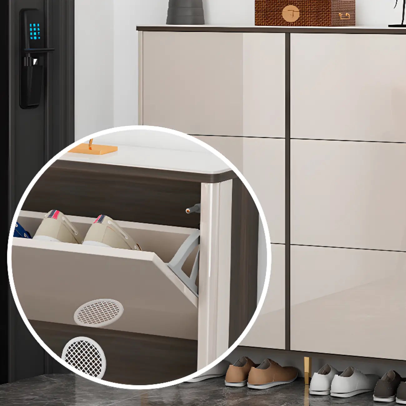 Meuble à chaussures brillant avec portes coulissantes pour entrée