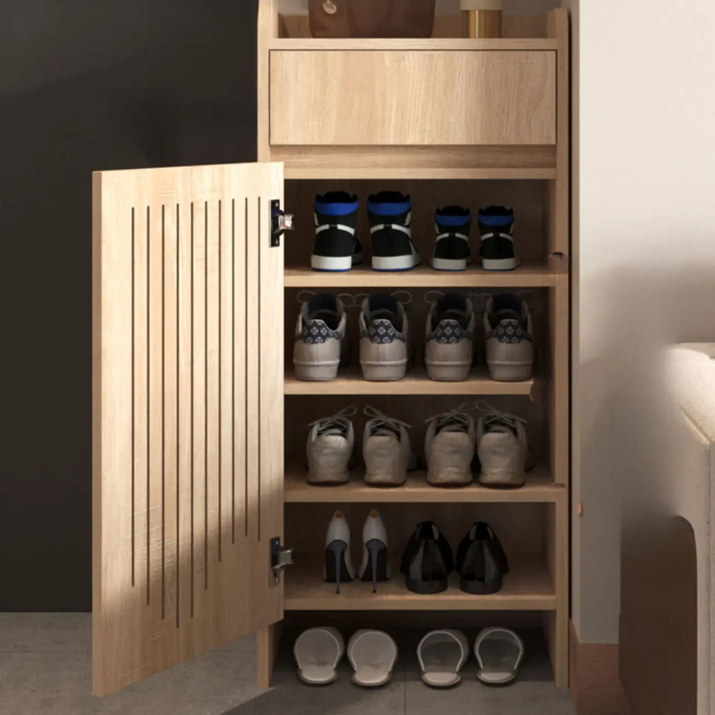 Meuble à chaussures d'entrée moderne et fin en bois beige