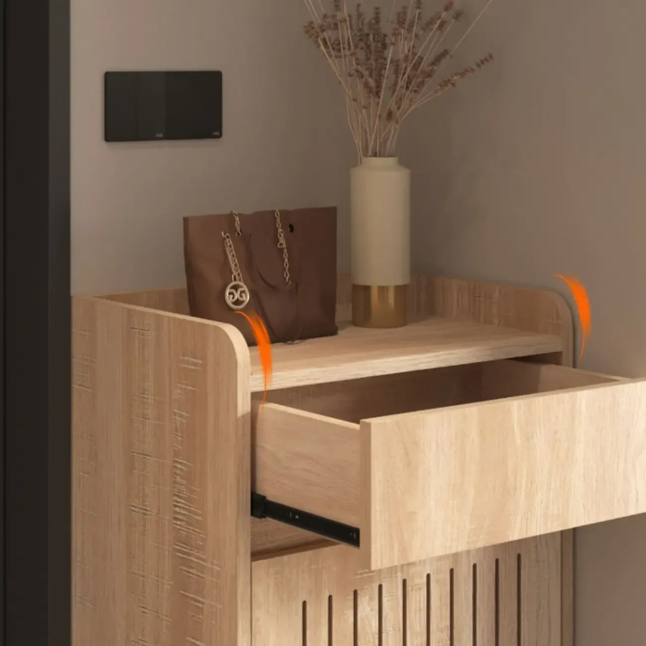 Meuble à chaussures d'entrée moderne et fin en bois beige