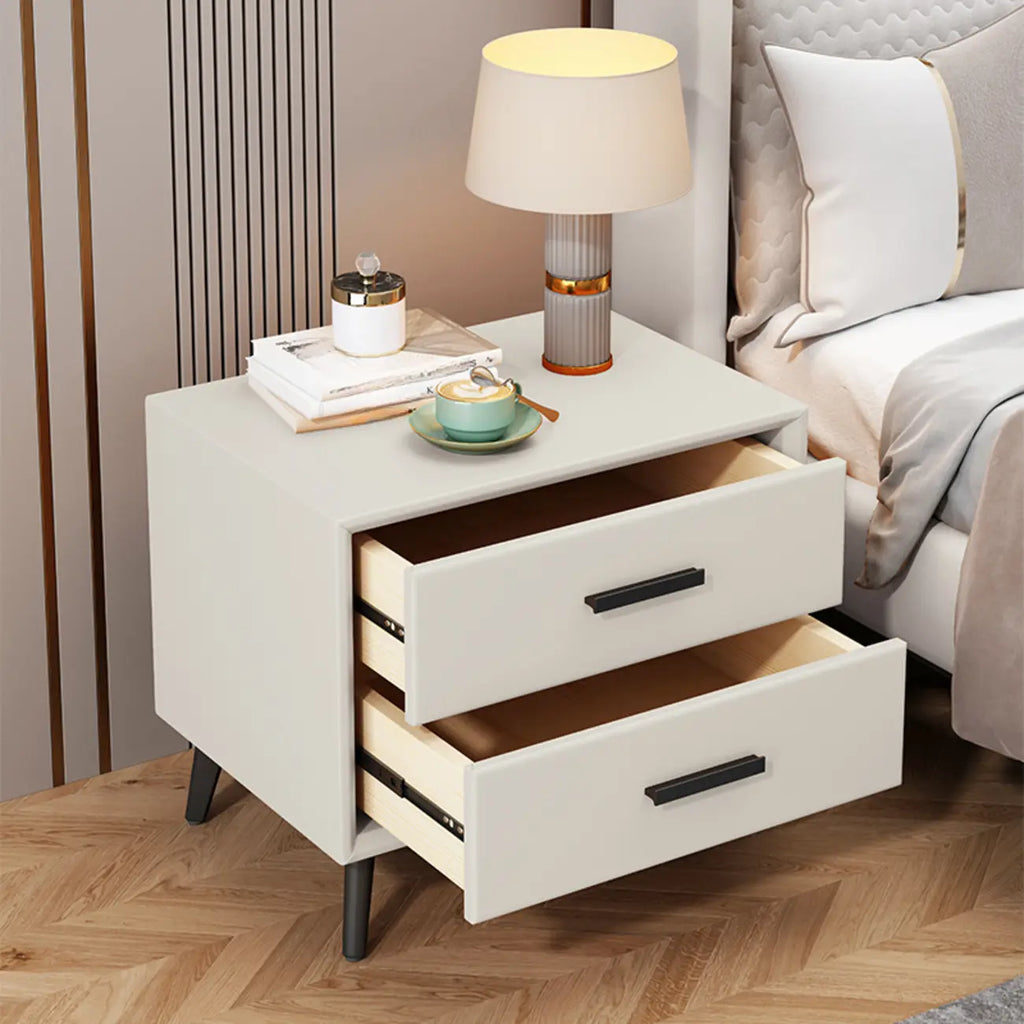 Table de chevet moderne en bois blanc cassé à 2 tiroirs