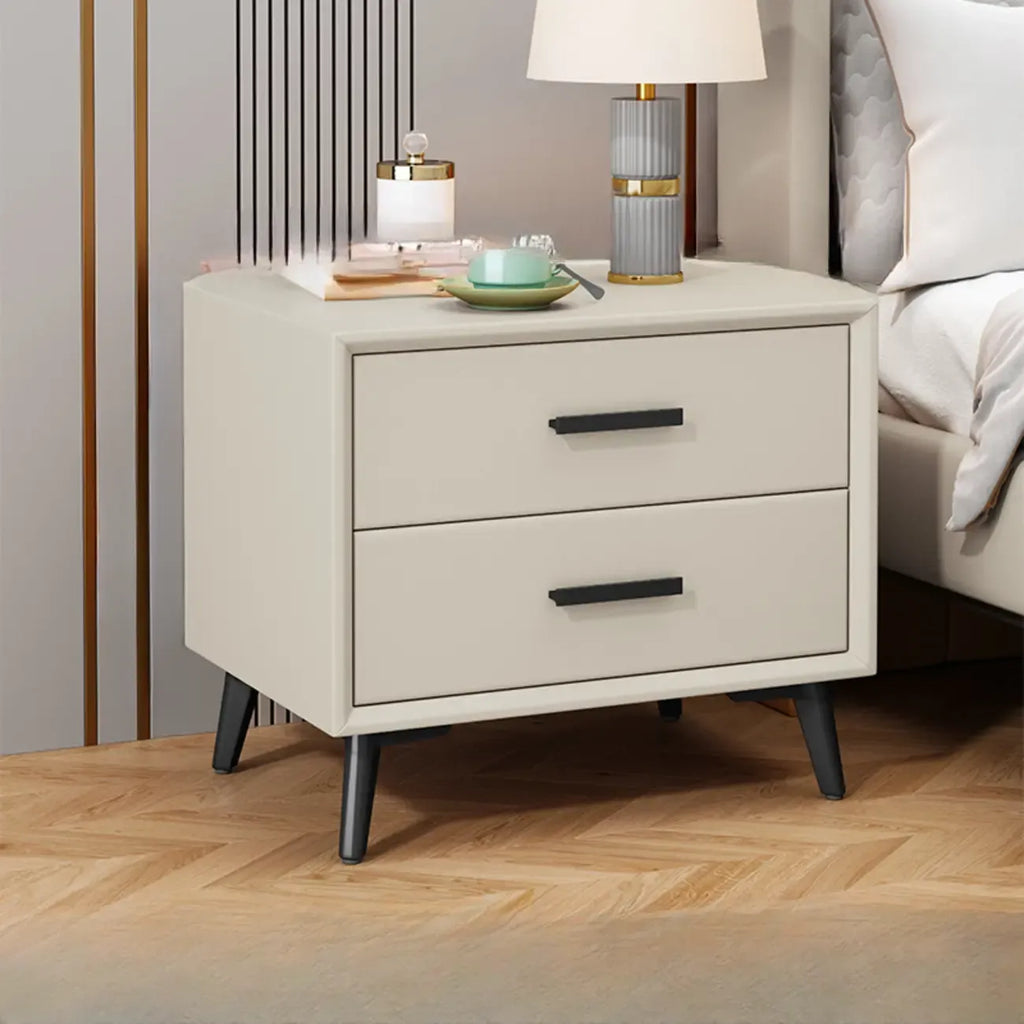 Table de chevet moderne en bois blanc cassé à 2 tiroirs
