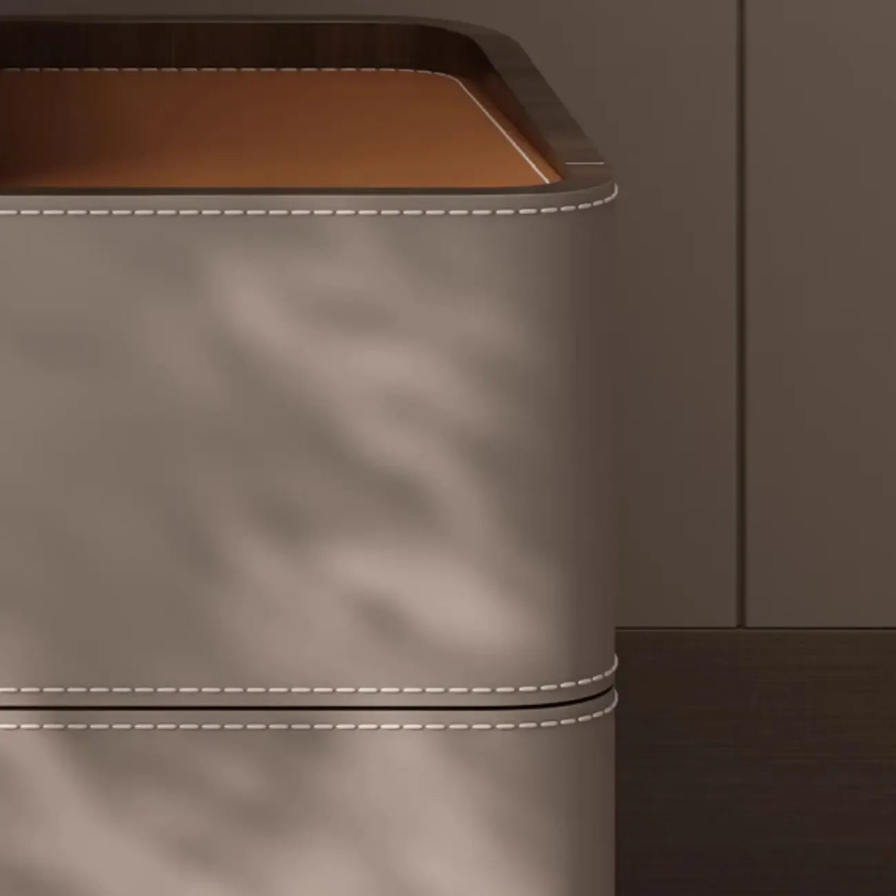 Table de chevet minimaliste en cuir marron et gris à 2 tiroirs