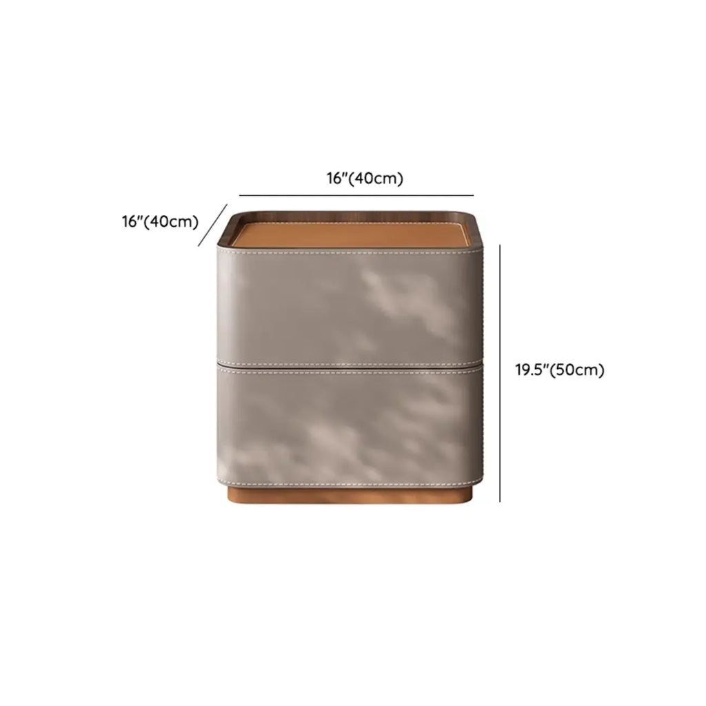 Table de chevet minimaliste en cuir marron et gris à 2 tiroirs