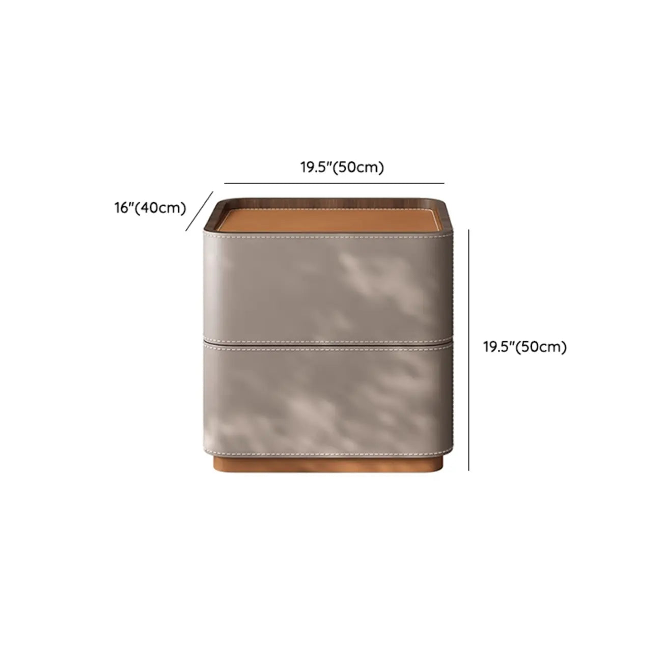 Table de chevet minimaliste en cuir marron et gris à 2 tiroirs