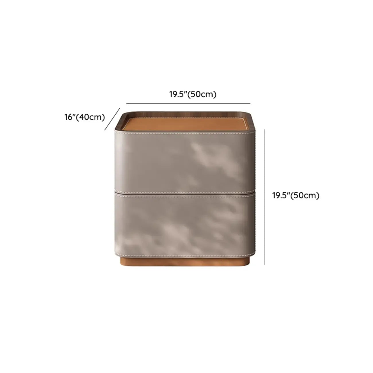 Table de chevet minimaliste en cuir marron et gris à 2 tiroirs