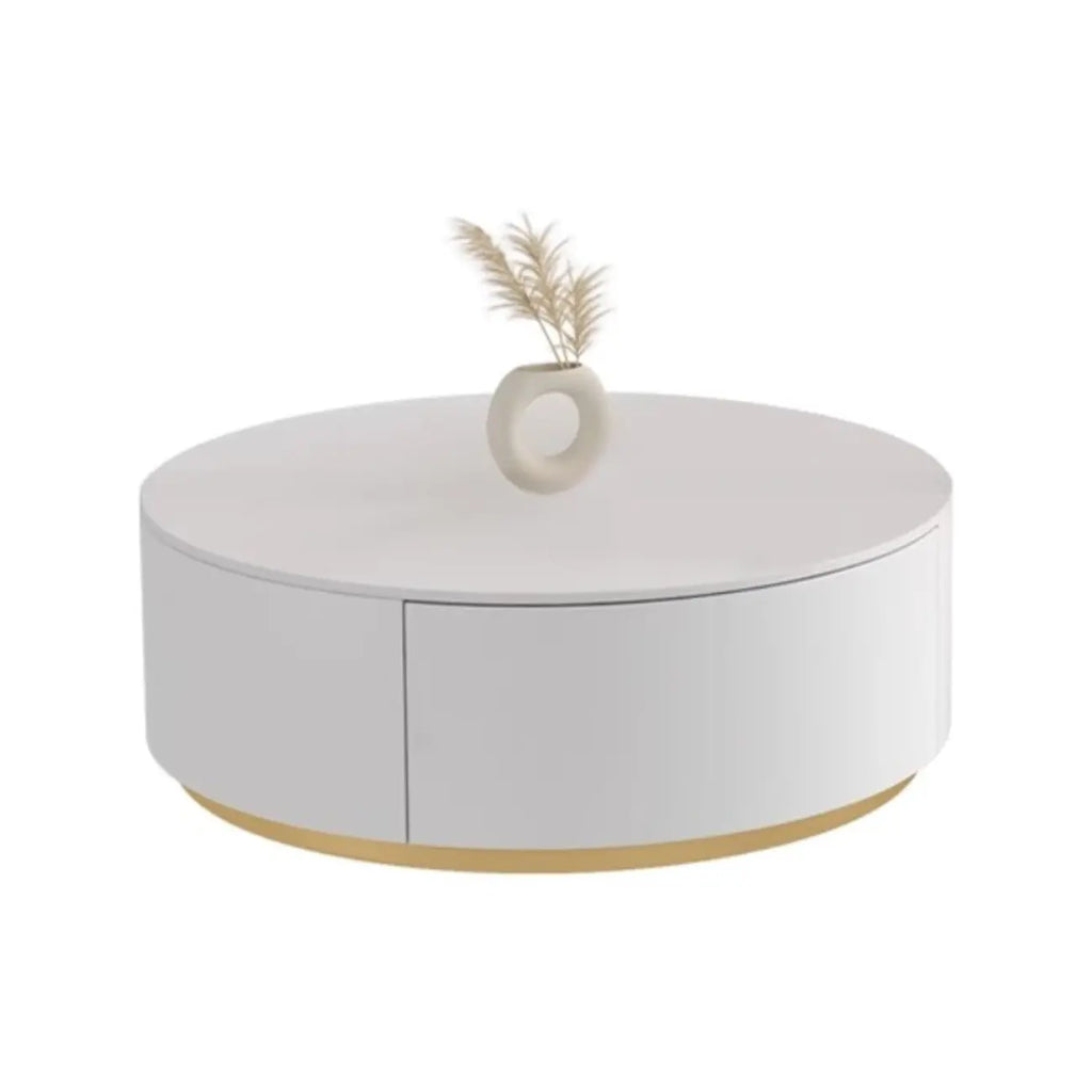 Table basse ronde en bois noir et blanc moderne et élégante avec tiroir