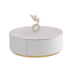 Table basse ronde en bois noir et blanc moderne et élégante avec tiroir