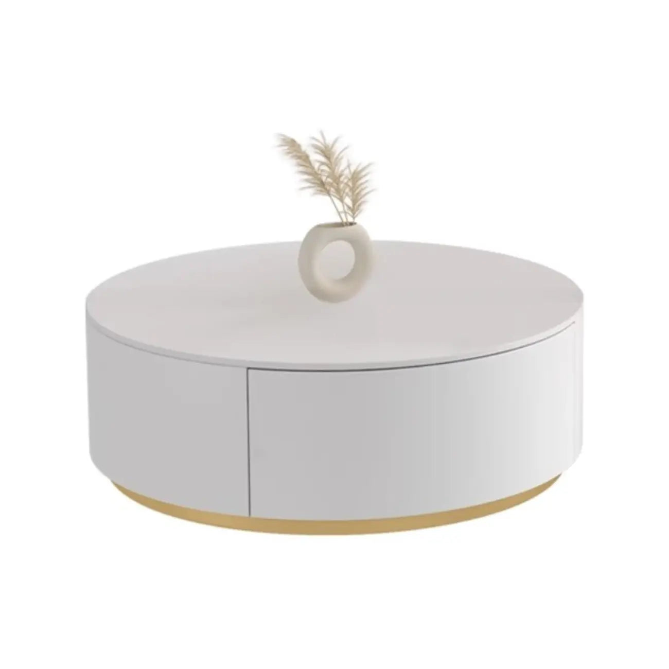 Table basse ronde en bois noir et blanc moderne et élégante avec tiroir