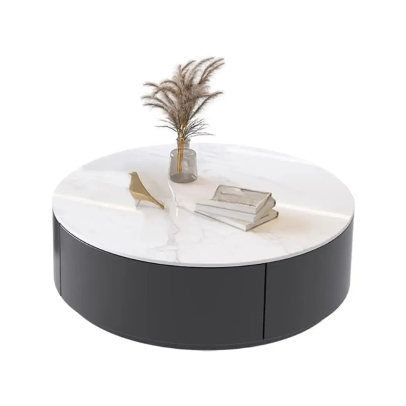 Table basse ronde en bois noir et blanc moderne et élégante avec tiroir
