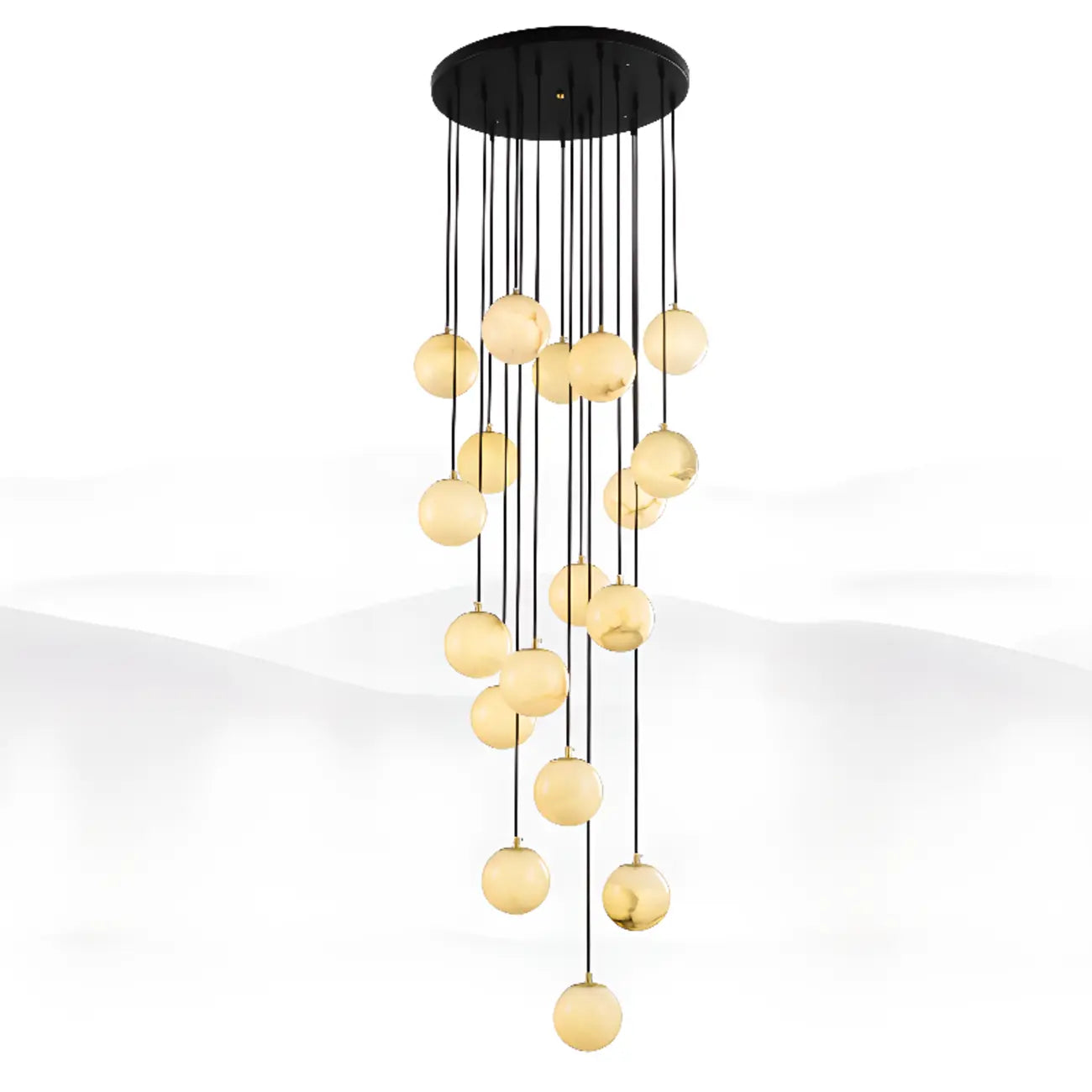 Suspension moderne réglable en forme de globe de pierre avec corde