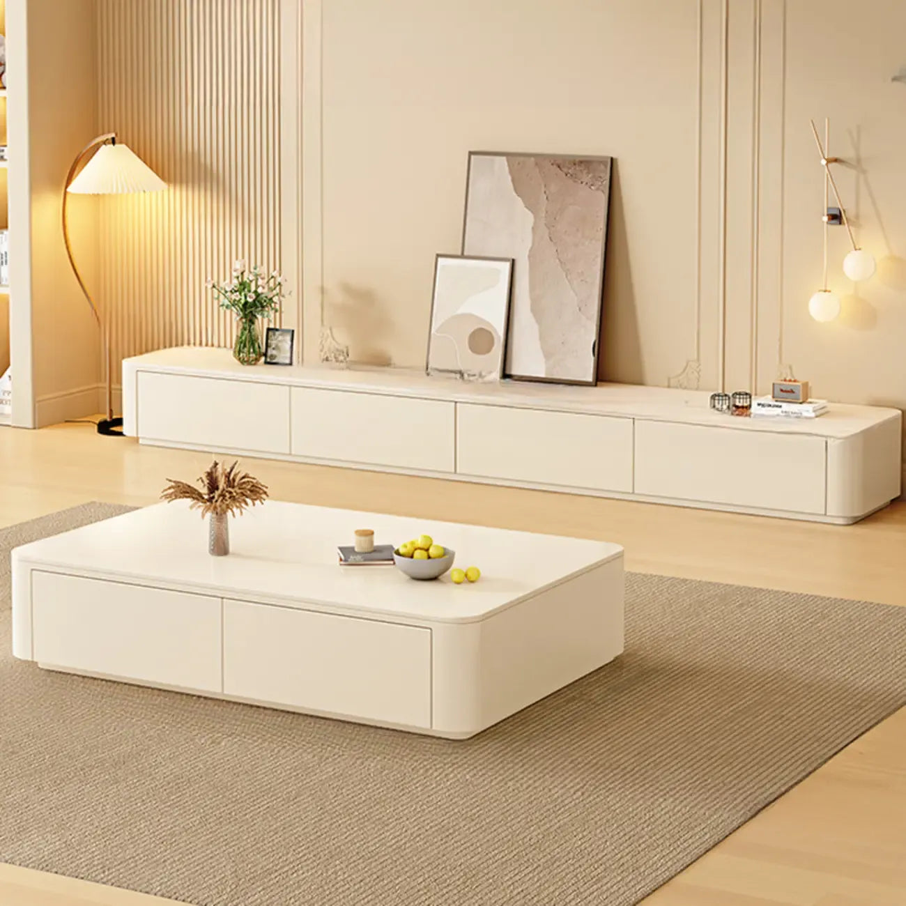 Meuble TV moderne en pierre avec tiroirs pour salon