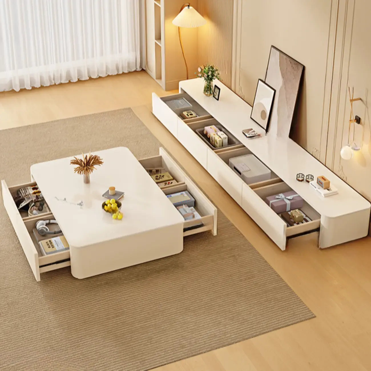 Meuble TV moderne en pierre avec tiroirs pour salon