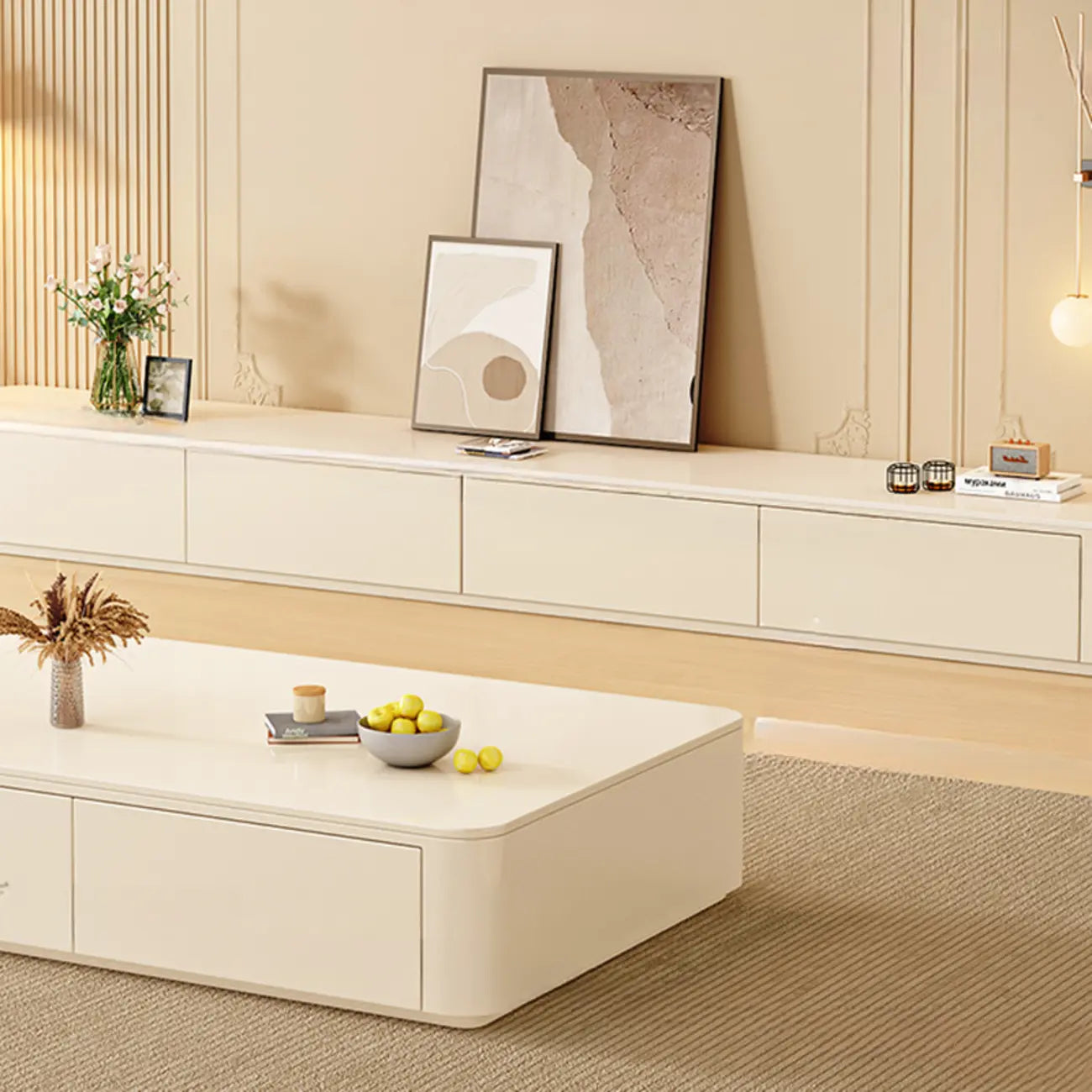 Meuble TV moderne en pierre avec tiroirs pour salon