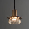 Suspension moderne en laiton et verre craquelé avec éclairage LED chaud