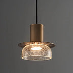 Suspension moderne en laiton et verre craquelé avec éclairage LED chaud