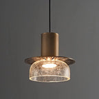 Suspension moderne en laiton et verre craquelé avec éclairage LED chaud