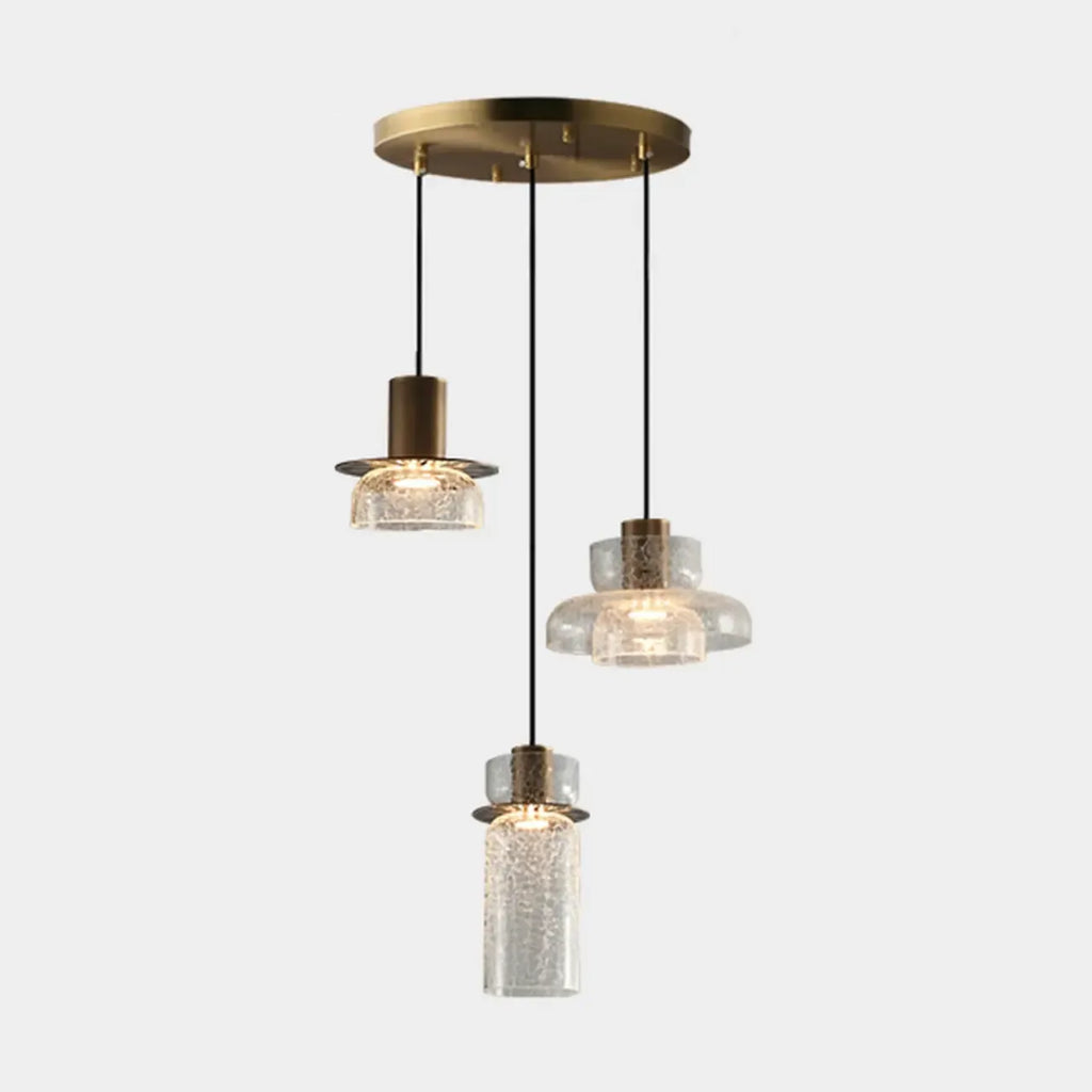 Suspension moderne en laiton et verre craquelé avec éclairage LED chaud
