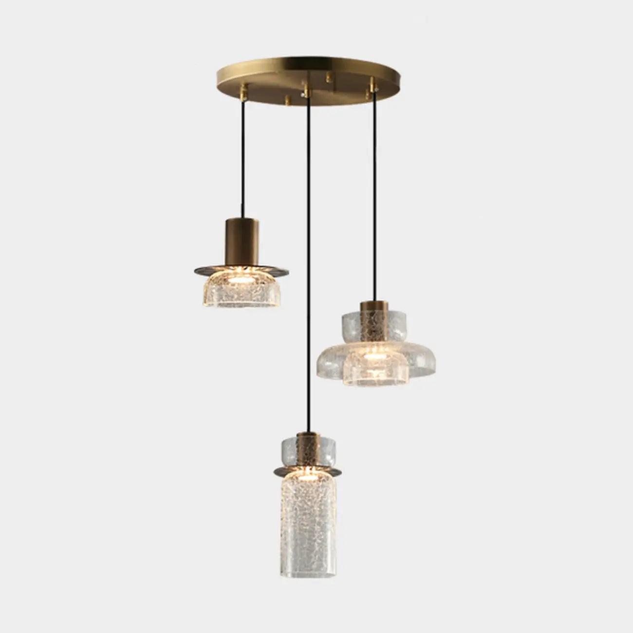 Suspension moderne en laiton et verre craquelé avec éclairage LED chaud