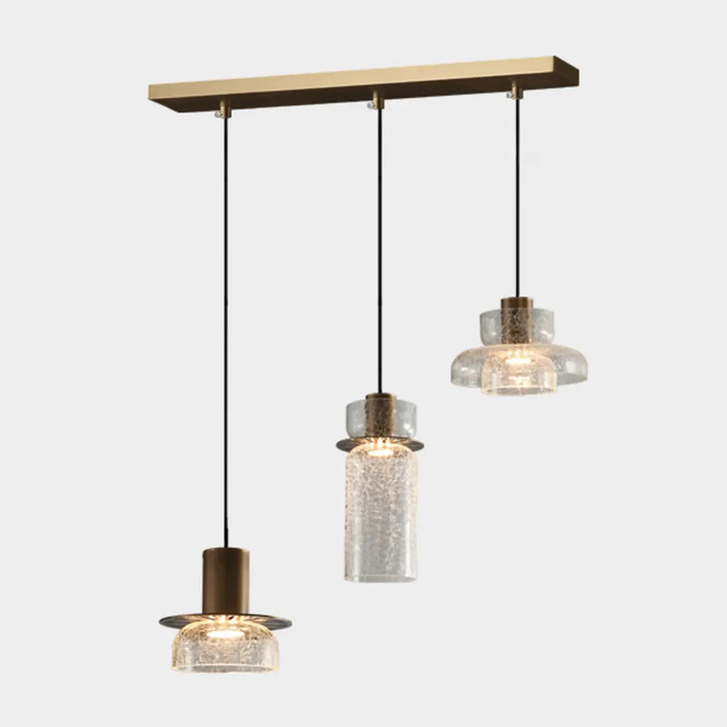 Suspension moderne en laiton et verre craquelé avec éclairage LED chaud