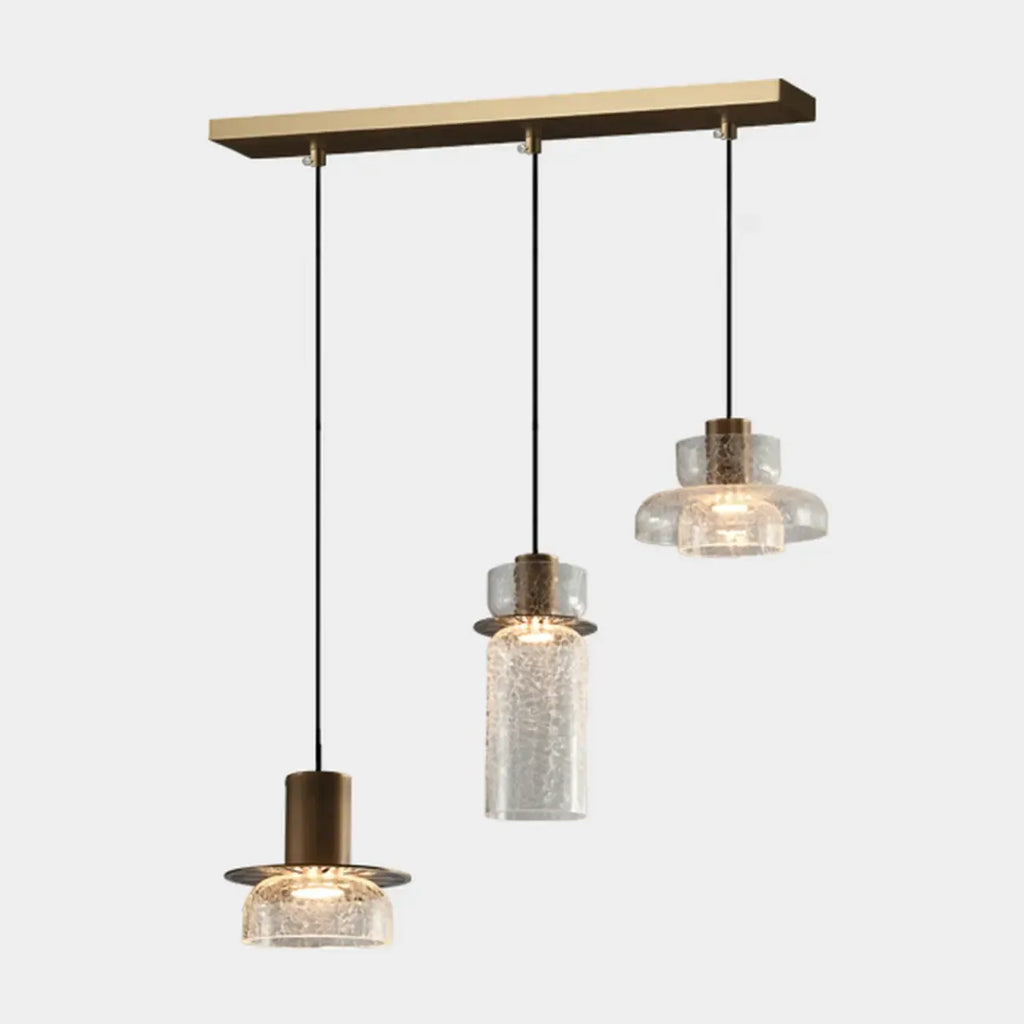 Suspension moderne en laiton et verre craquelé avec éclairage LED chaud
