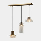 Suspension moderne en laiton et verre craquelé avec éclairage LED chaud