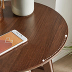 Table d'appoint ronde en bois marron avec piètement tripode et rangement