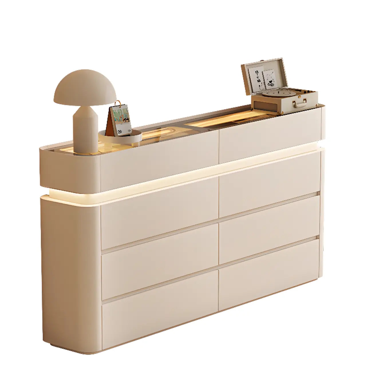 Buffet noir en bois et verre avec éclairage LED, tiroirs et étagères