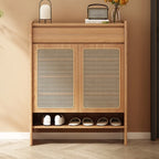 Meuble à chaussures bohème en rotin et chêne naturel