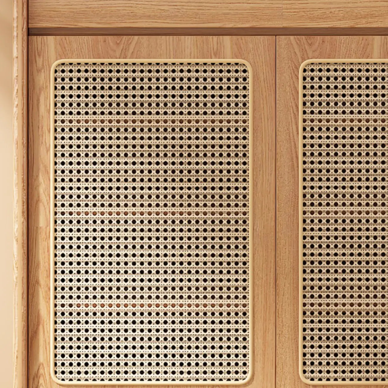 Meuble à chaussures bohème en rotin et chêne naturel