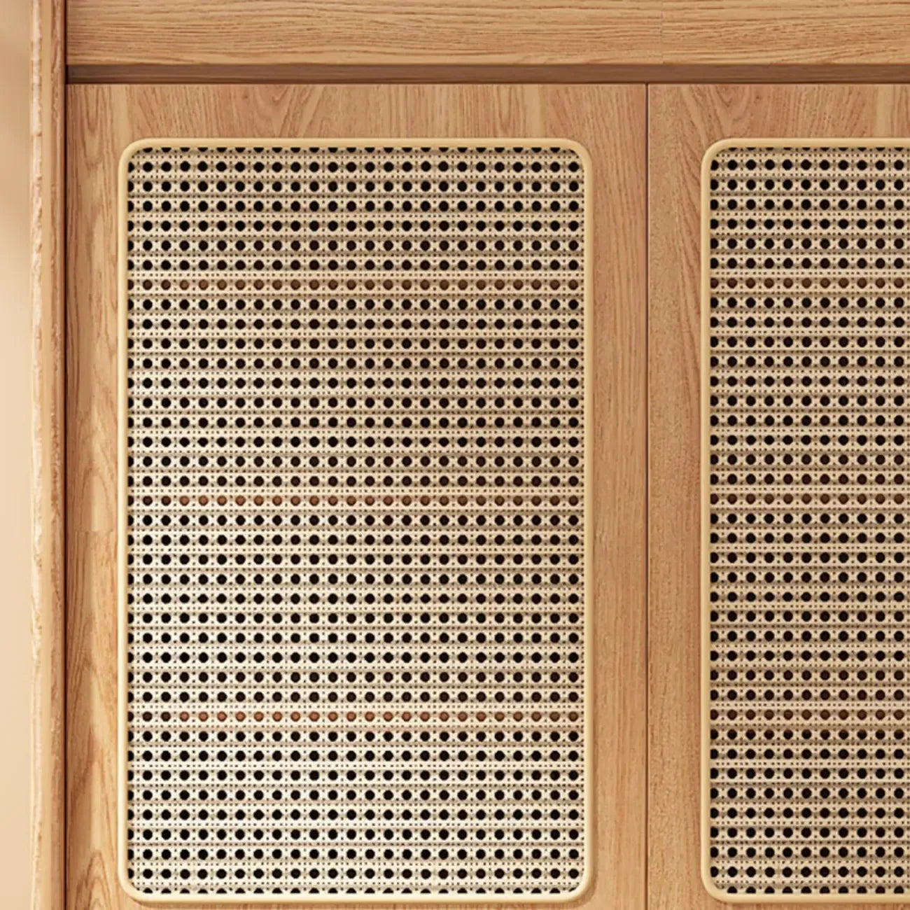 Meuble à chaussures bohème en rotin et chêne naturel